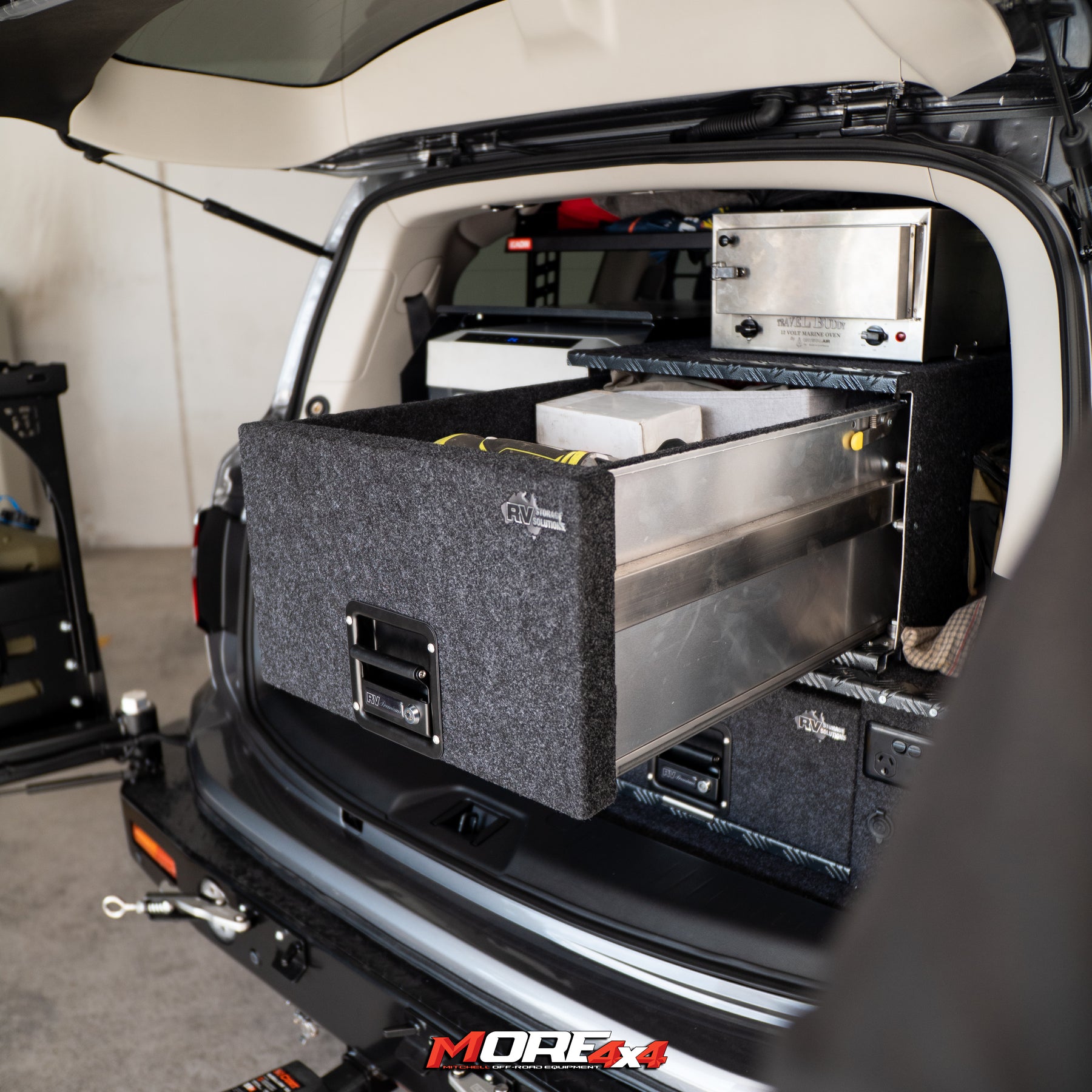 Rv Rear Storage Locker RV STORAGE - Easy Access Combo 2 - With pantry drawer and fridge cage ...