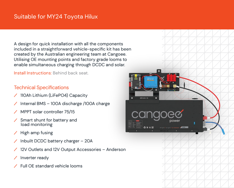 CANGOEE - Vehicle-Specific 110ah Kit - To Suit HILUX 24+